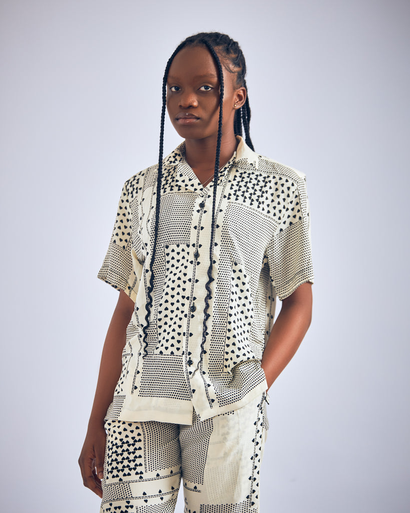 Two-Piece Chiffon Blouse and Pants (Black & White)