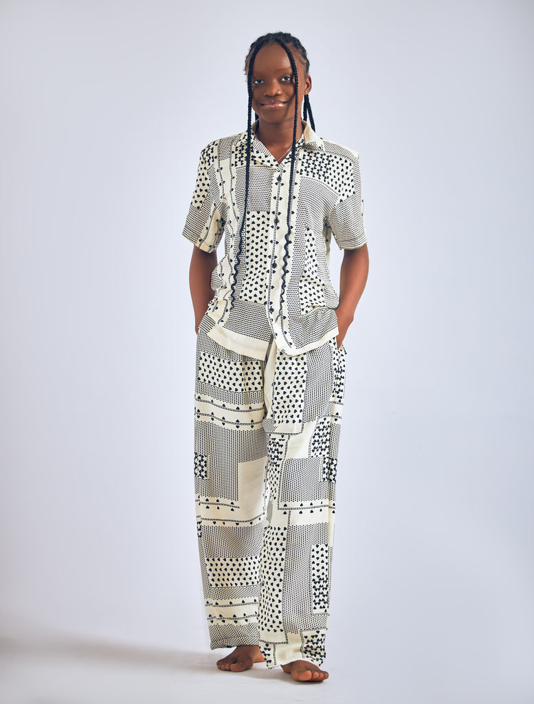 Two-Piece Chiffon Blouse and Pants (Black & White)
