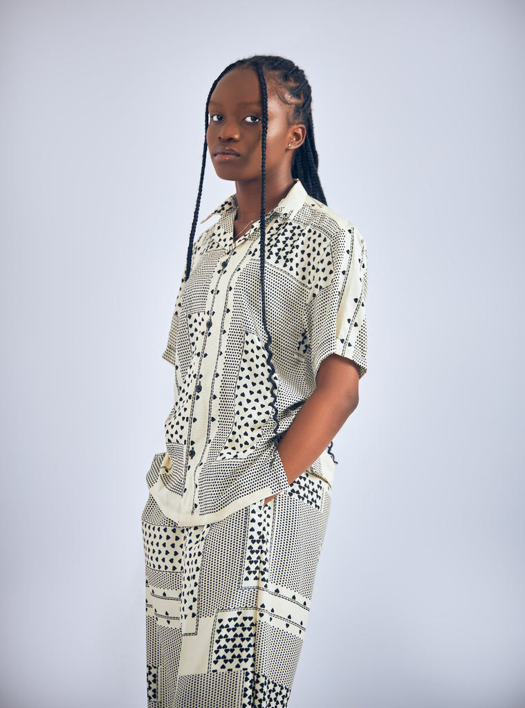 Two-Piece Chiffon Blouse and Pants (Black & White)