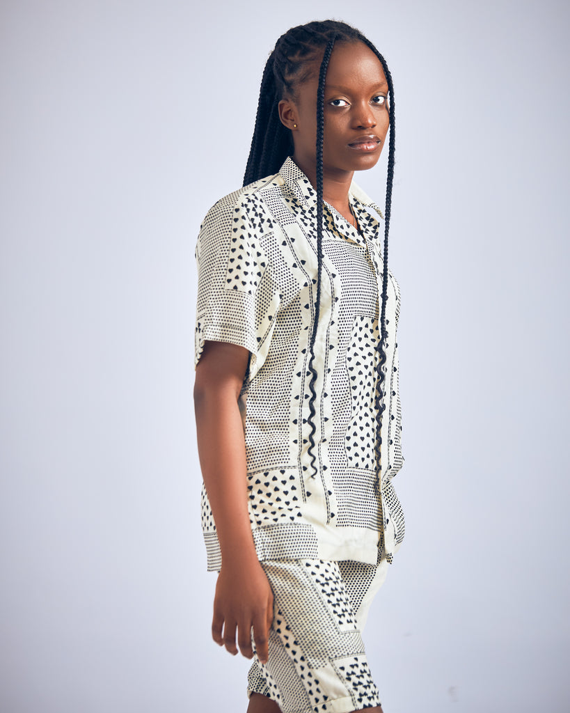 Two-Piece Chiffon Blouse and Pants (Black & White)