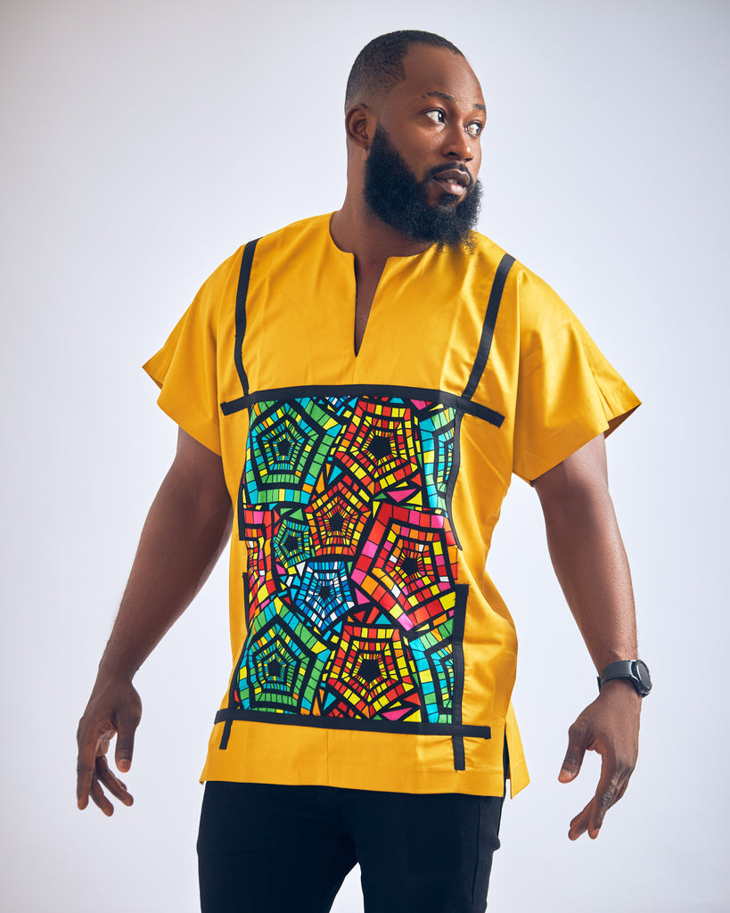 Yellow Short Sleeve Ankara Shirt