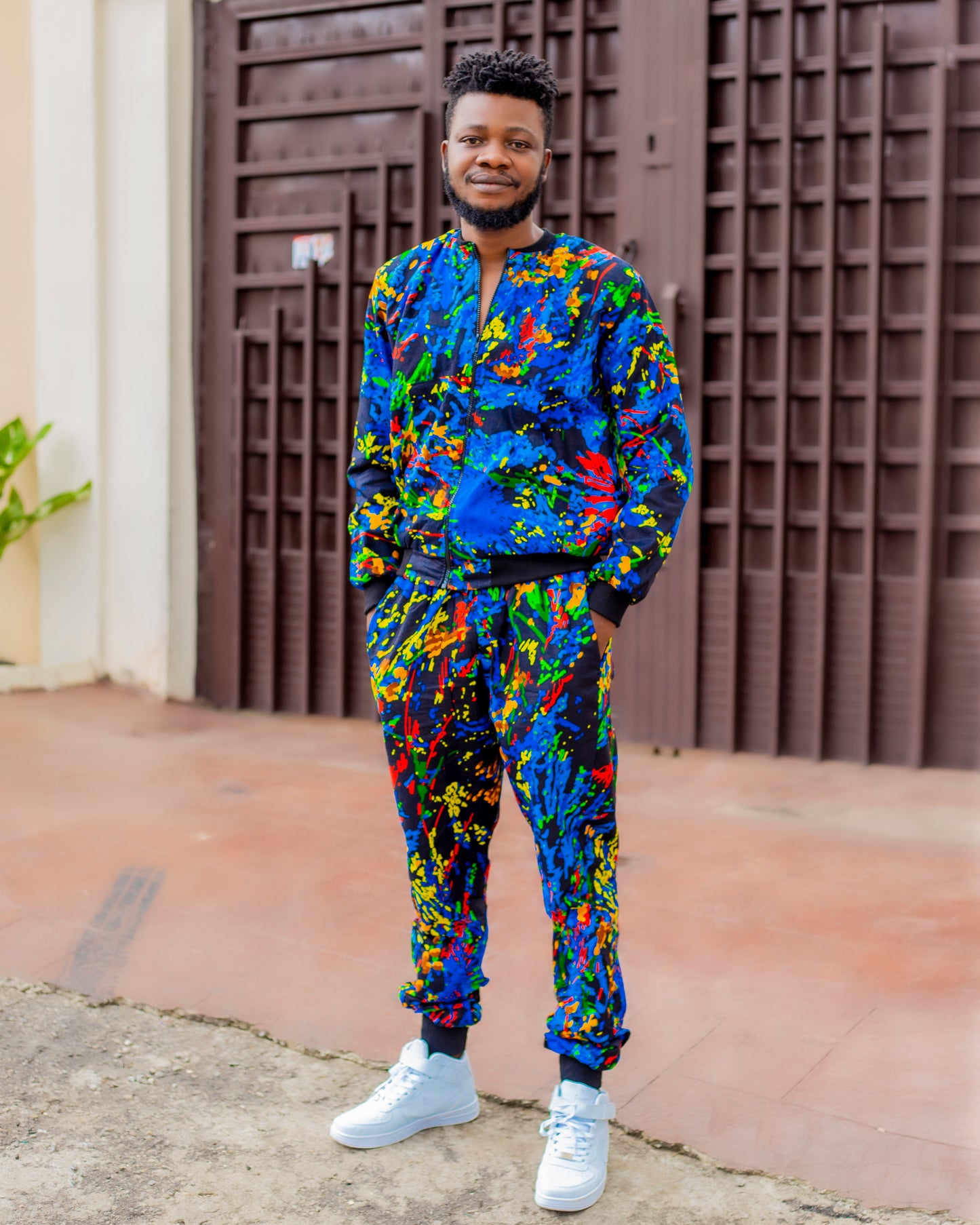 Two-Piece Ankara Joggers with Zipper Set (Male)