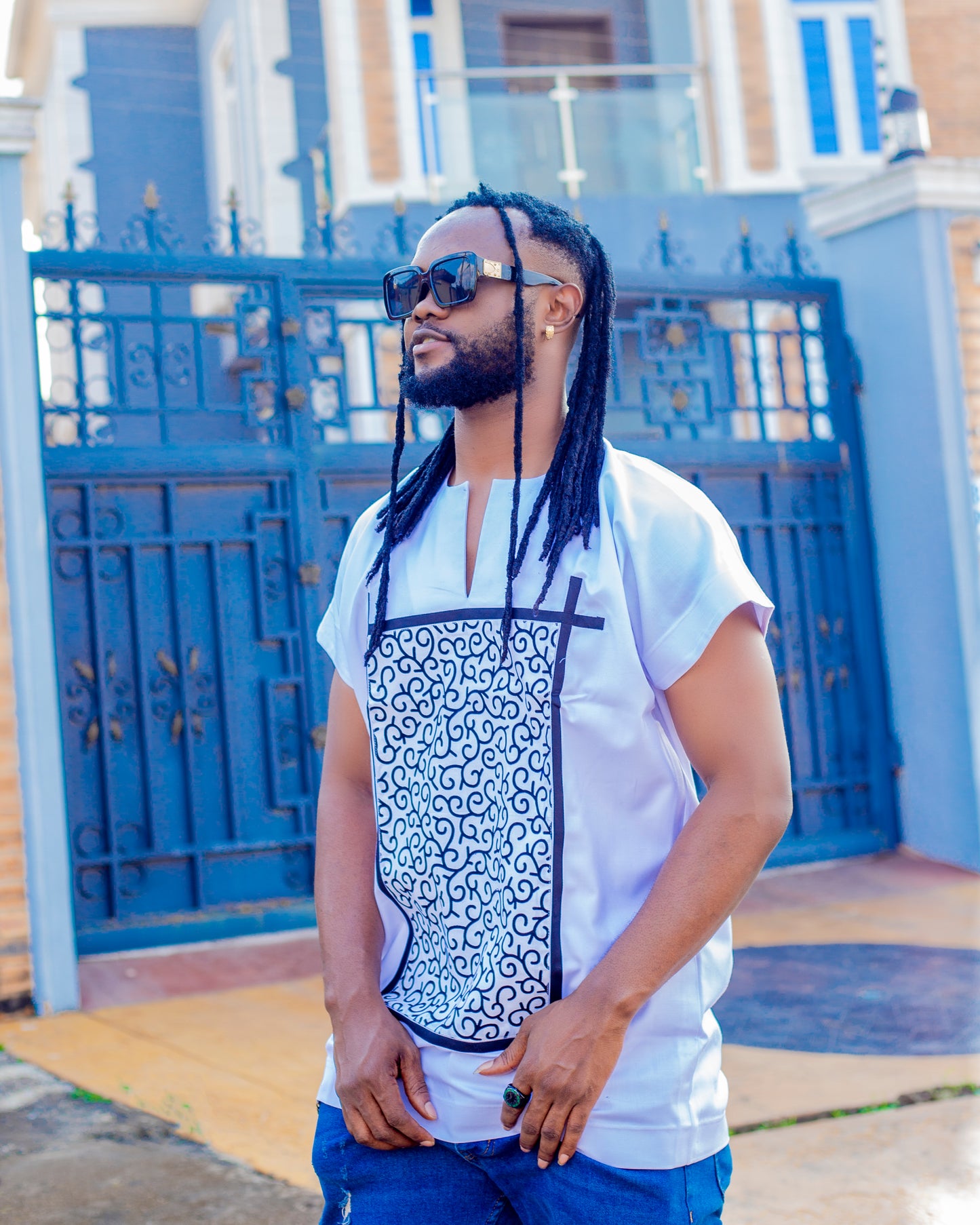 White Short Sleeve Ankara Shirt