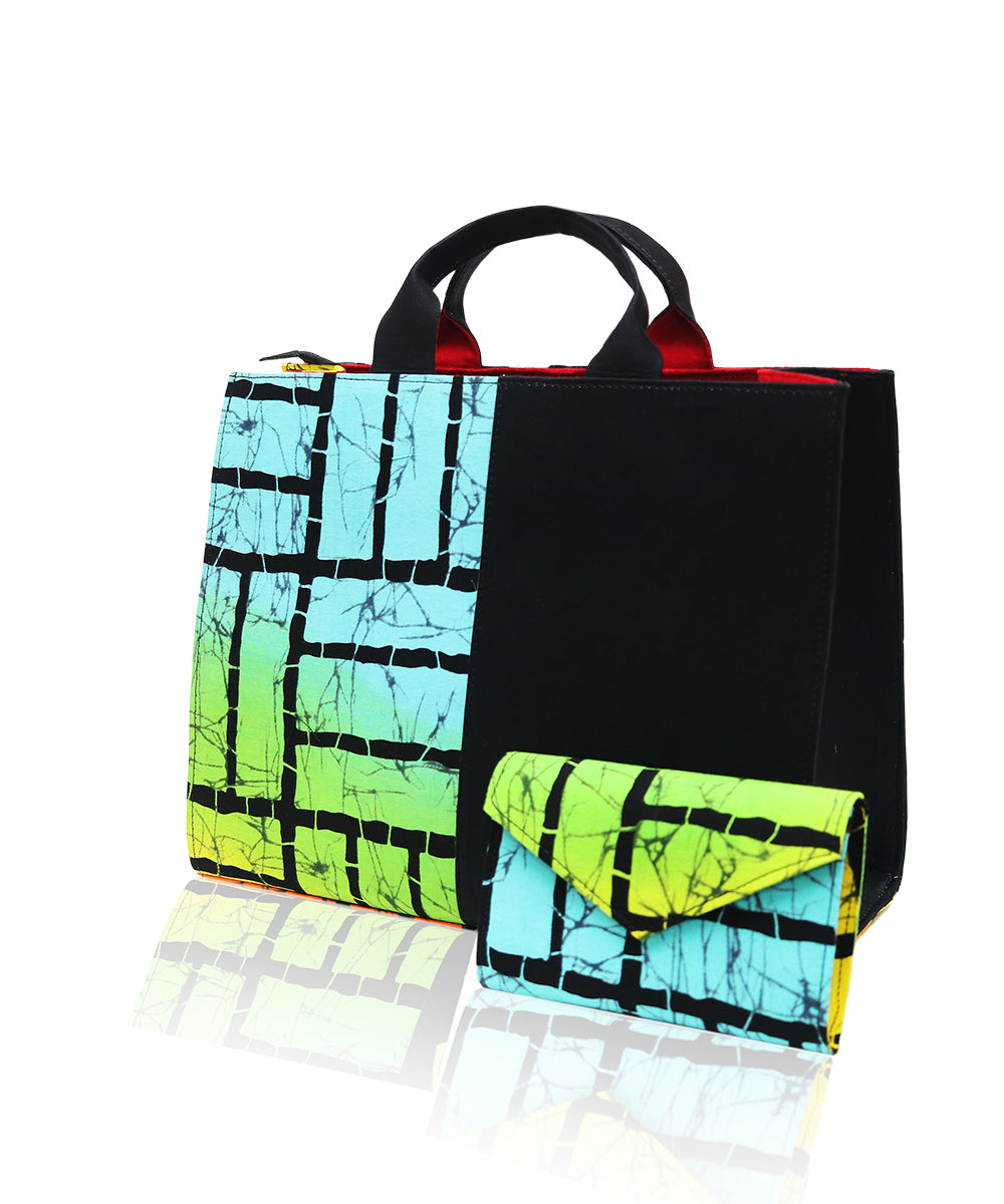 Mix-Match Demin Tote Bag with Mini Purse (Blue)- Ankara