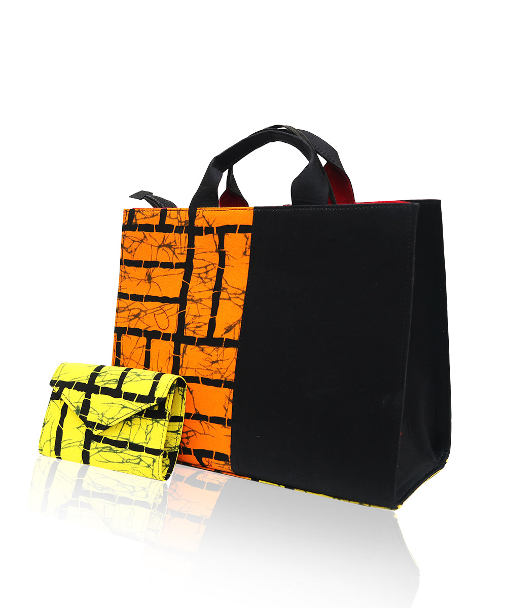 Mix-Match Demin Tote Bag with Mini Purse- Ankara