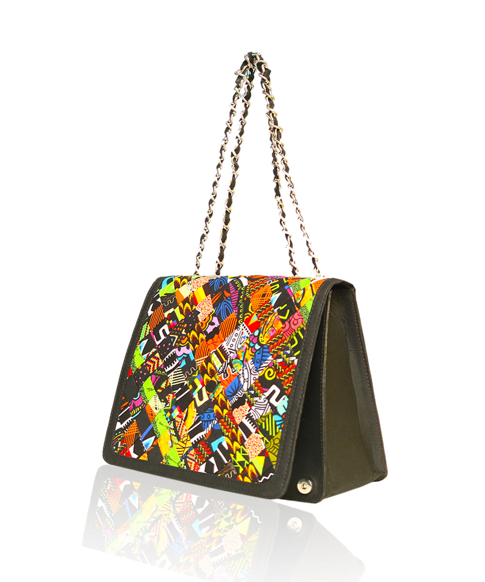 Black Leather with Ankara Bag