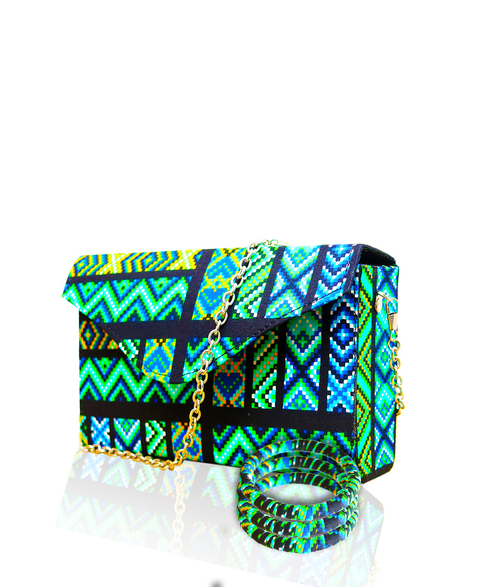 Ankara Structured Purse (Green & Blue)