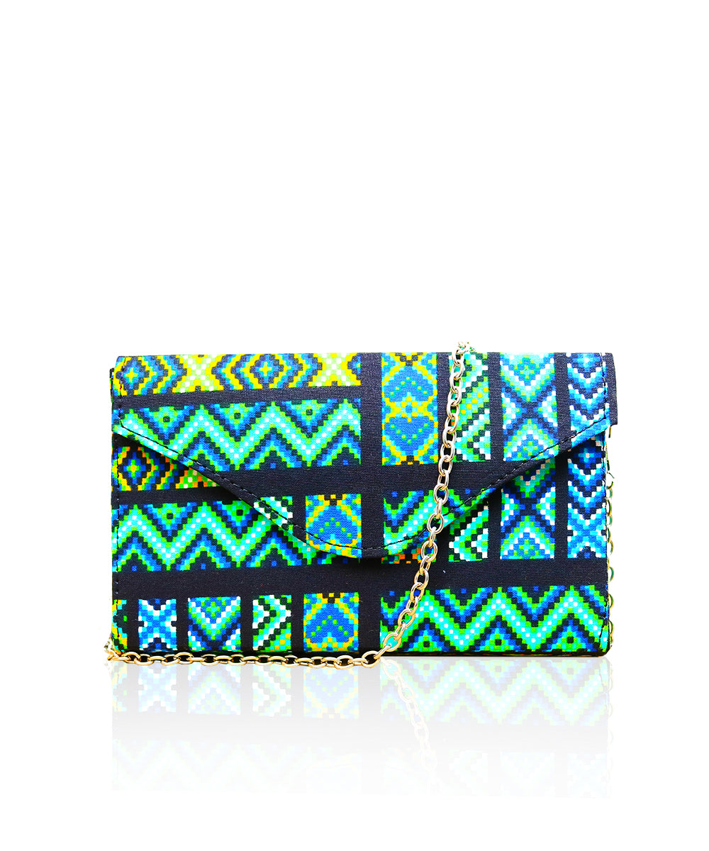 Ankara Structured Purse (Green & Blue)