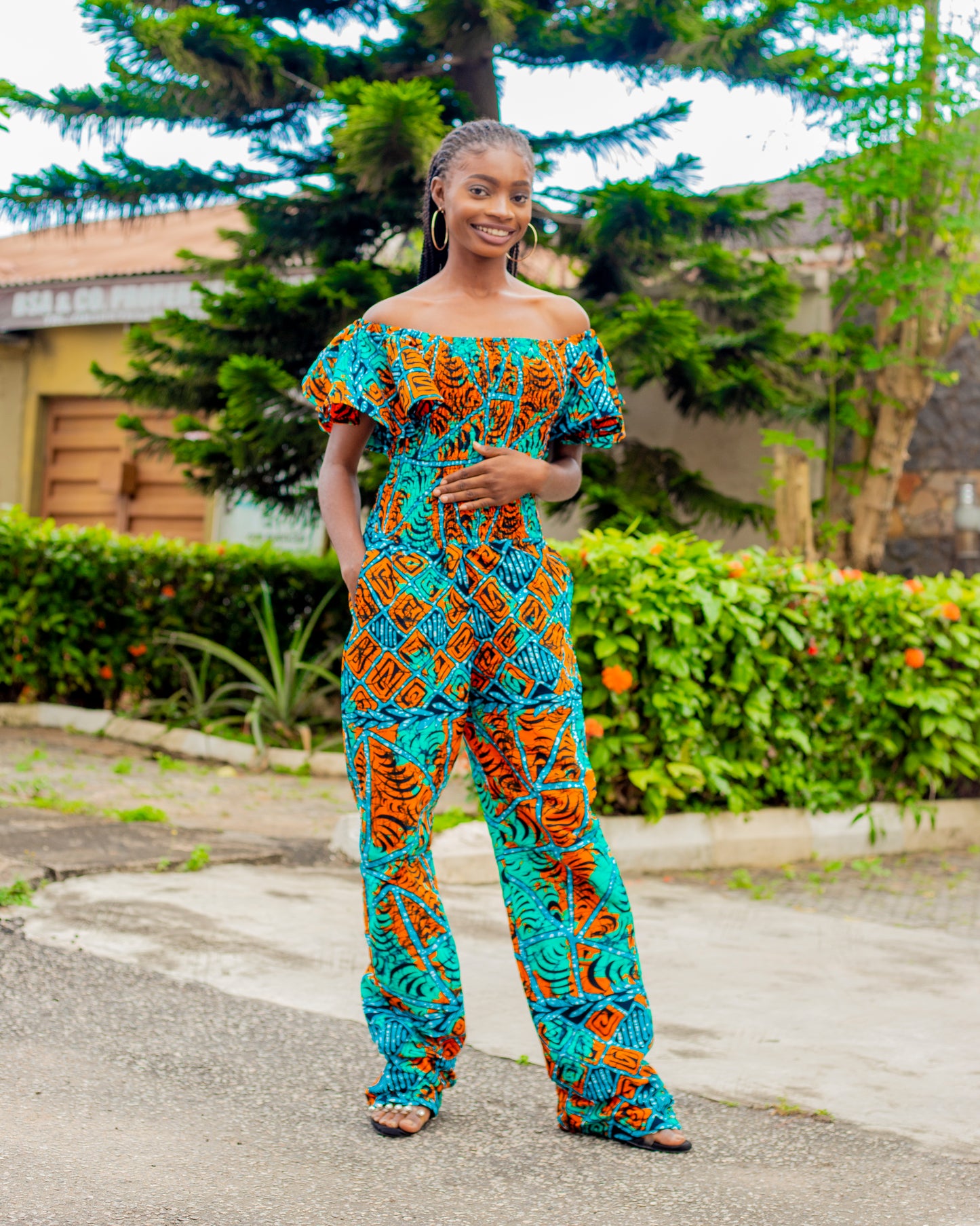 Ankara Off- Shoulder Jumpsuit