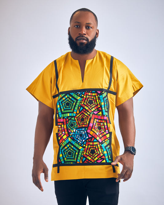 Yellow Short Sleeve Ankara Shirt