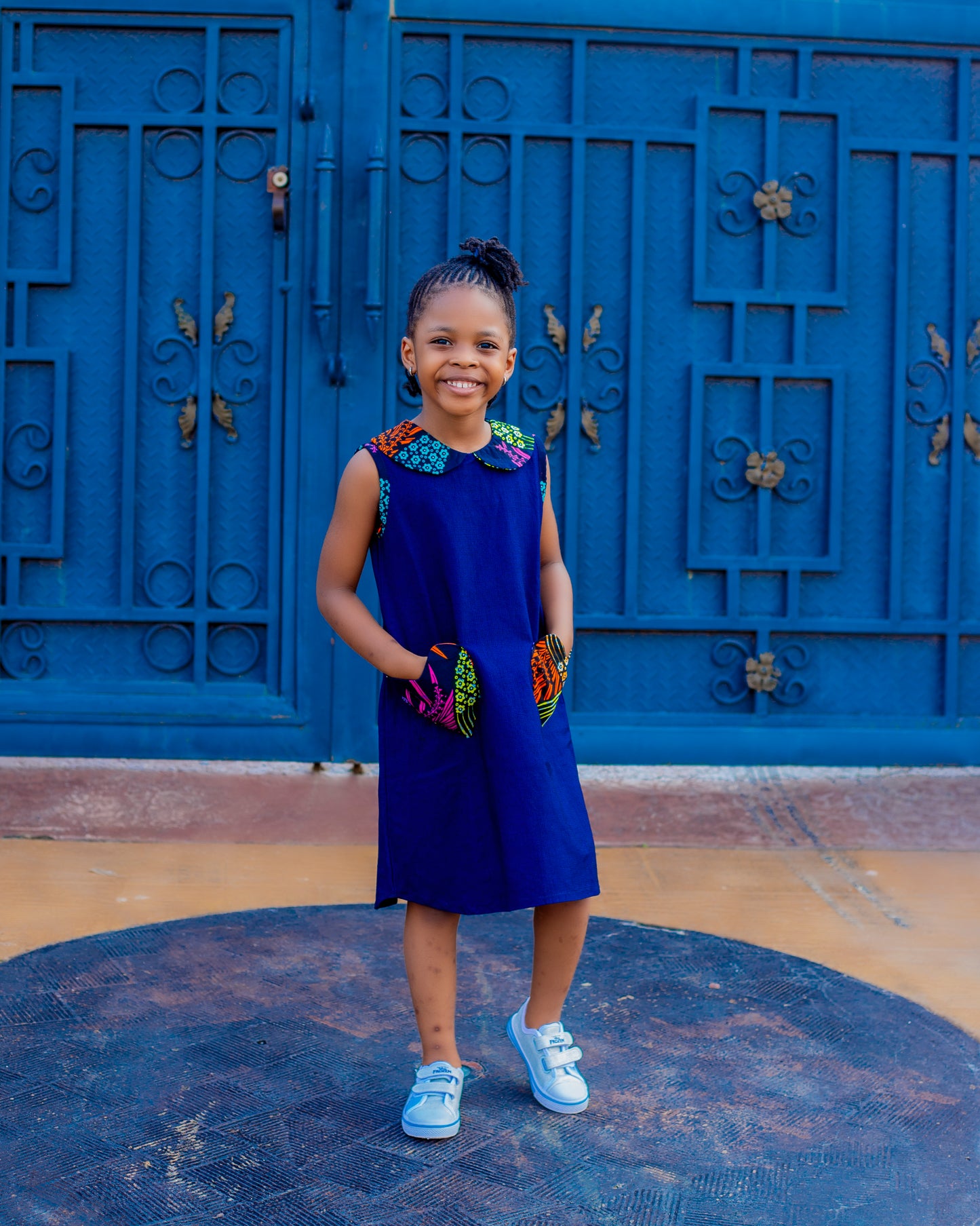 Kids Jeans Shift Dress with Ankara Pattern