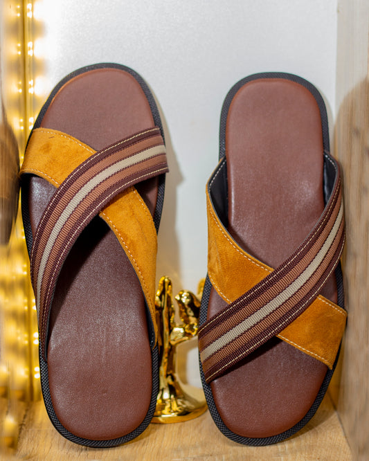 Brown Criss-Cross Palm Slides