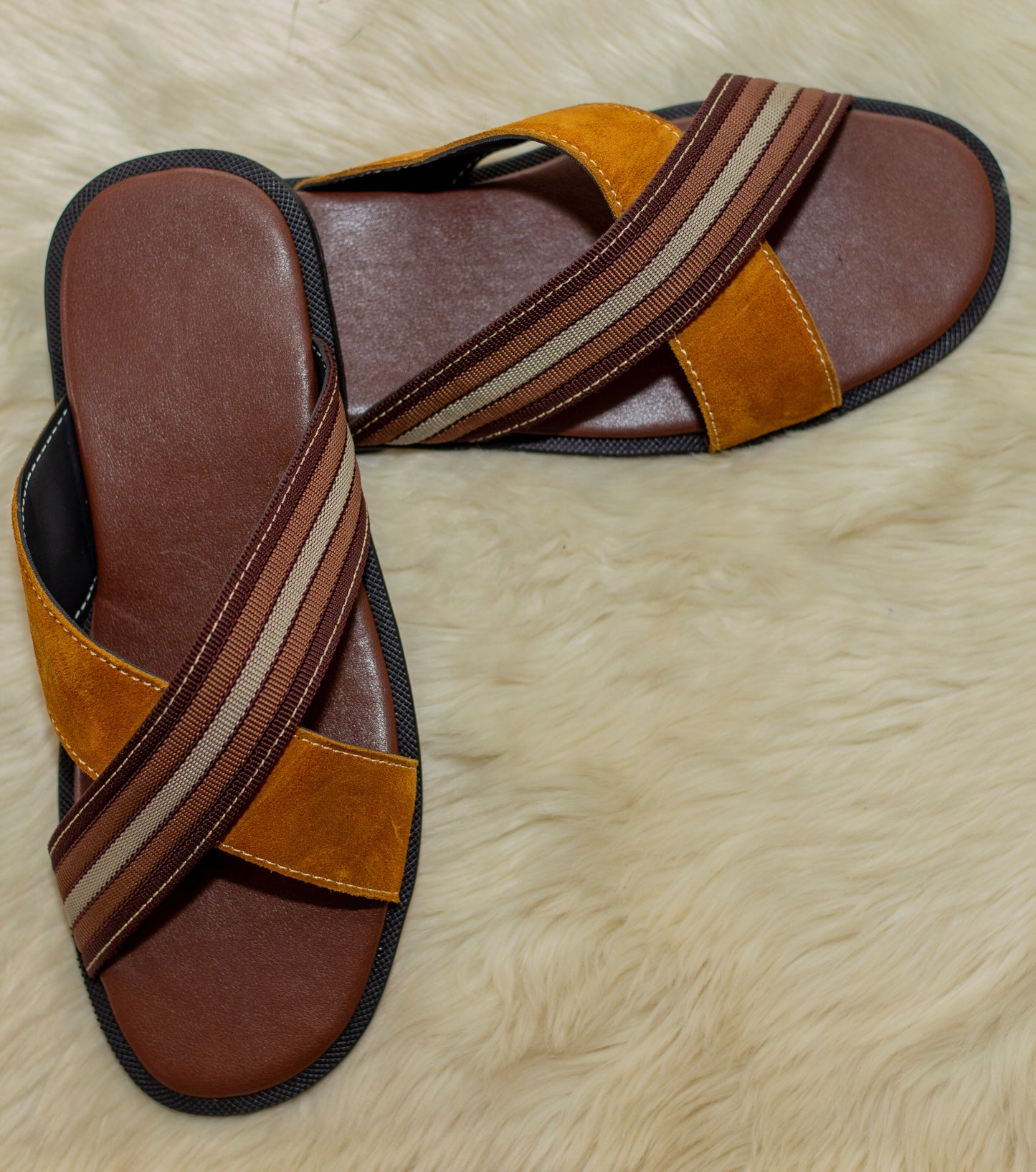 Brown Criss-Cross Palm Slides