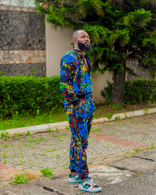 Two-Piece Ankara Joggers with Zipper Set (Male)